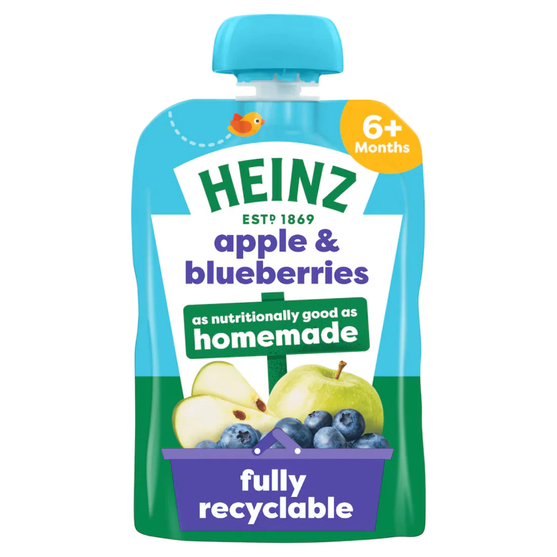 Heinz Apple And Blueberry Pouch Baby Puree Pouch 100g 6 Plus Months