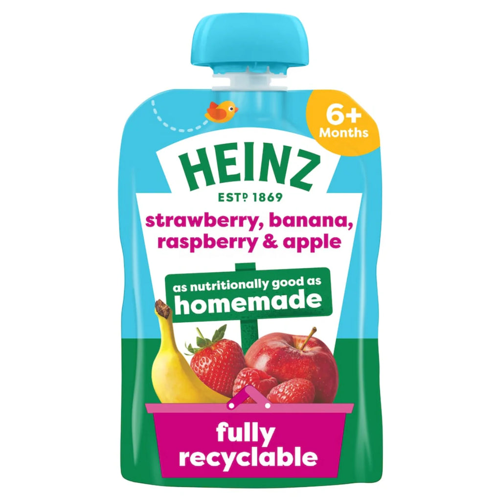 Heinz Strawberry Banana and Raspberry Baby Puree Pouch 100g 6 Plus Months