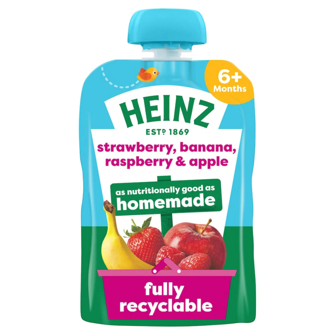 Heinz Strawberry Banana and Raspberry Baby Puree Pouch 100g 6 Plus Months