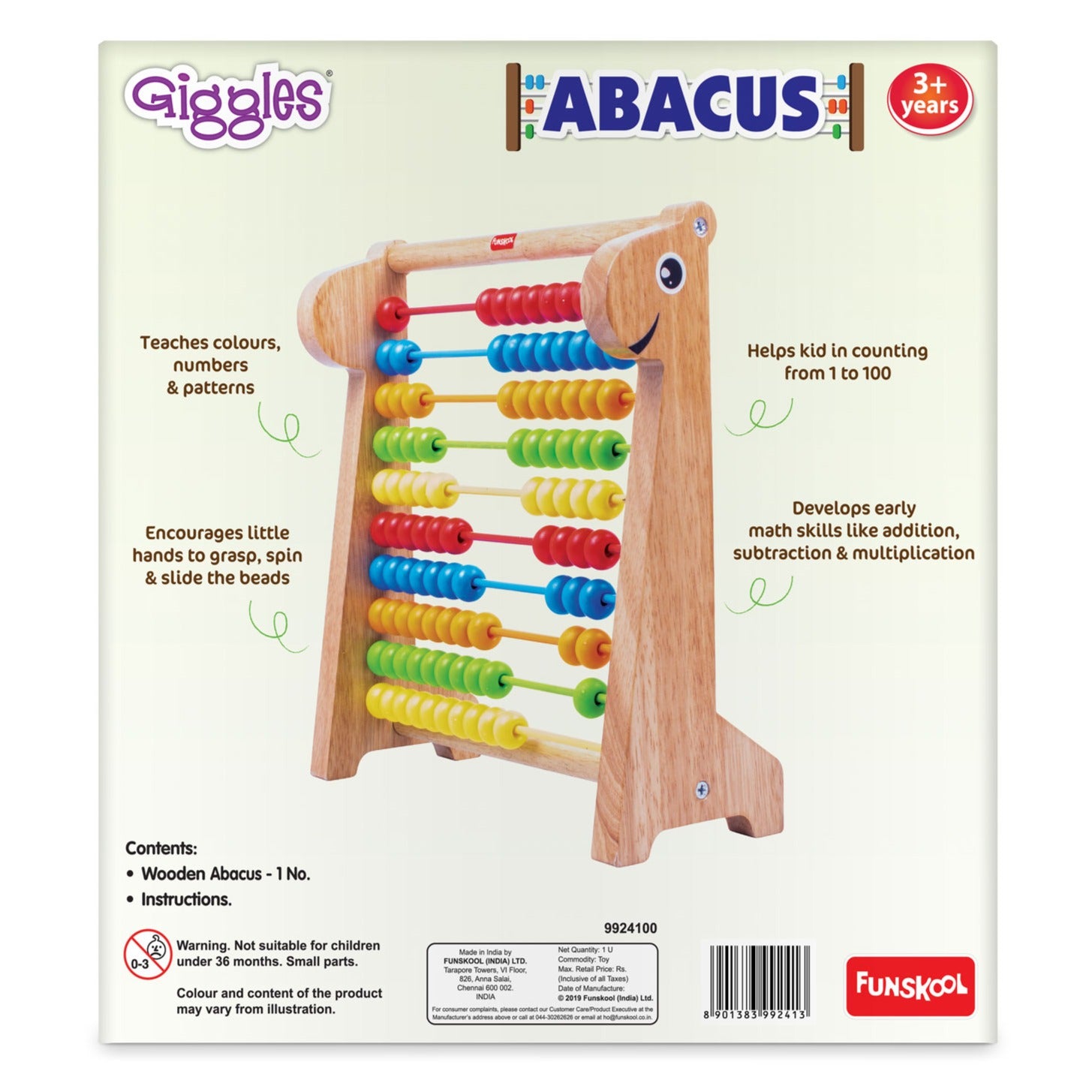 Giggles  Abacus Multicolour Wooden Educational Toy Early Math Skills 3 Years and Above Preschool Toys 1 pieces