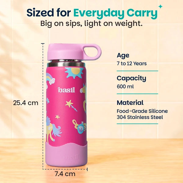 Basil HydraPop Insulated Stainless steel Sipper with Loop Handle- 600 ml