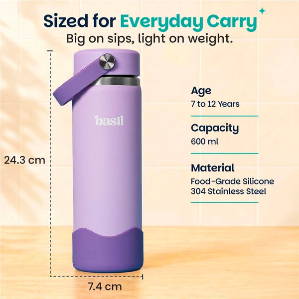 Basil HydraPop Insulated Stainless steel Sipper with Carry Handle- 600 ml