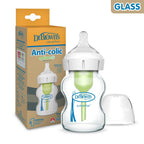 Dr Browns Natural Flow Anti Colic Options plus Wide Neck Glass Baby Bottle 5 oz 150ml Level 1 Slow Flow Nipple