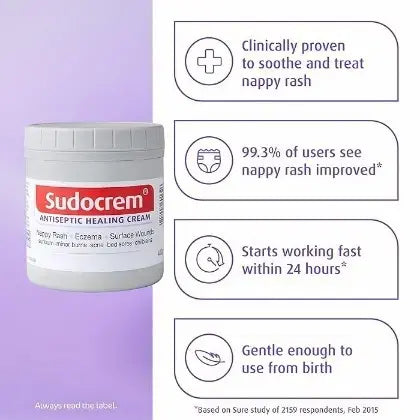 Sudocrem Antiseptic Healing Cream Zinc Oxide Cream for Nappy Rash Eczema Acne and Minor Burns Tub 400 gm