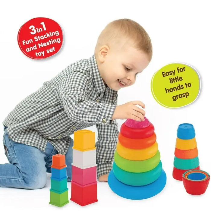 Giggles Stack N nest Toy Multicolour 3 in 1 giftset Develops motor skills 6 months above Infant and Preschool