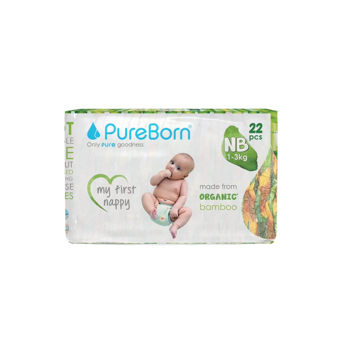 Pureborn Organic Bamboo Diapers Size Newborn 1 to 3 kg 22 Count