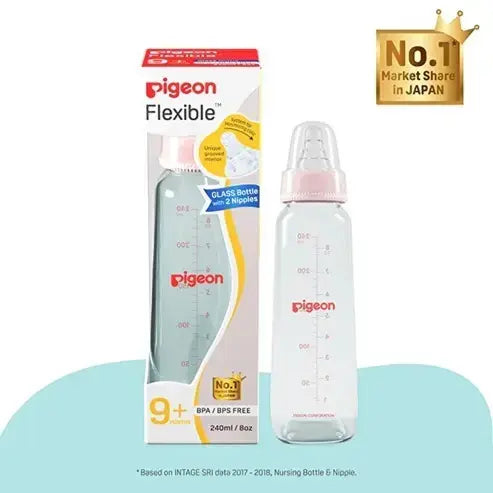 Pigeon Flexible glass Bottle Nursing Feeding Bottle With Added Nipple M for 4 plus Month Babies 200ml 6oz
