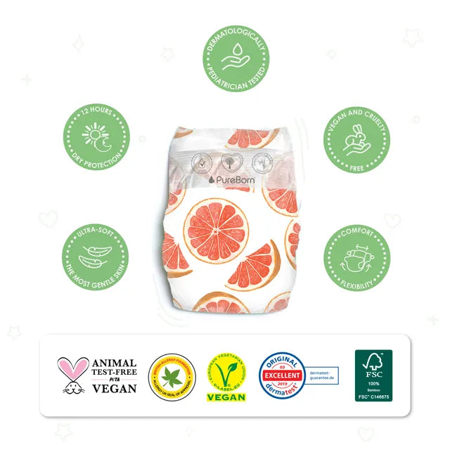 Pureborn Organic Bamboo Diapers Size Newborn 1 to 3 kg 22 Count