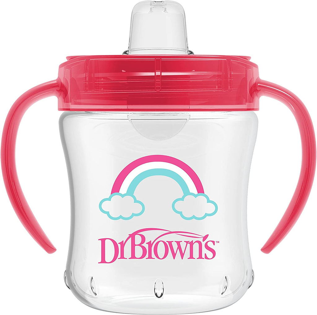 Dr Browns Soft Spout Transition Cup W Handles Pink Deco