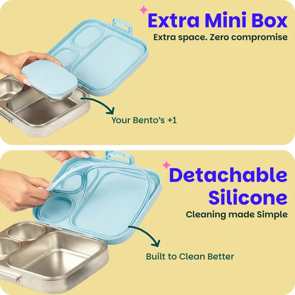 Basil Bento Quad + 3 Plus 1 Compartment Stainless Steel Lunchbox