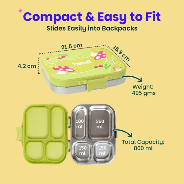 Basil Bento Quad 4 Compartment Stainless Steel Lunchbox