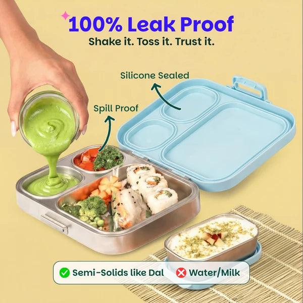 Basil Bento Quad + 3 Plus 1 Compartment Stainless Steel Lunchbox