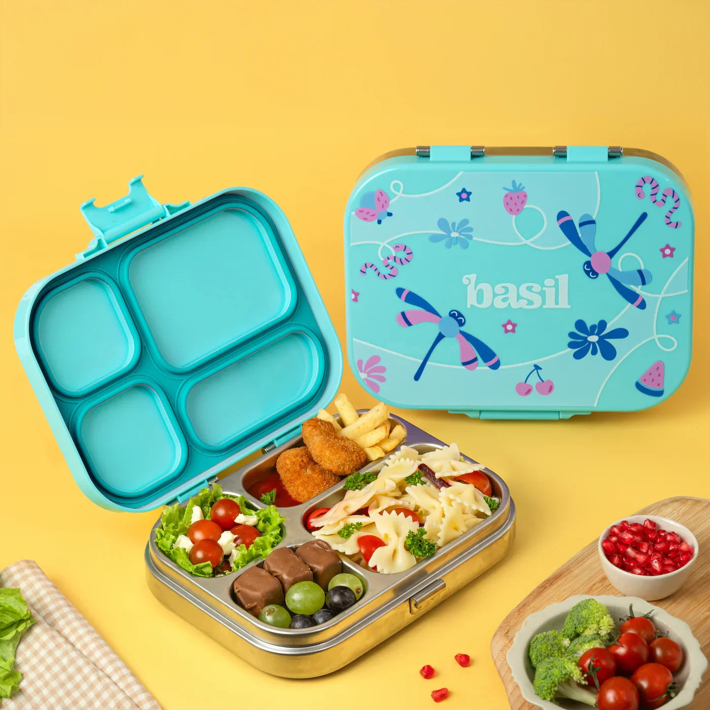 Basil Bento Quad 4 Compartment Stainless Steel Lunchbox