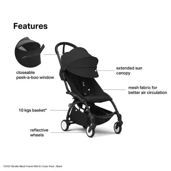 Stokke Yoyo3 Stroller Black Frame 6 Months Plus Color Pack Lightweight