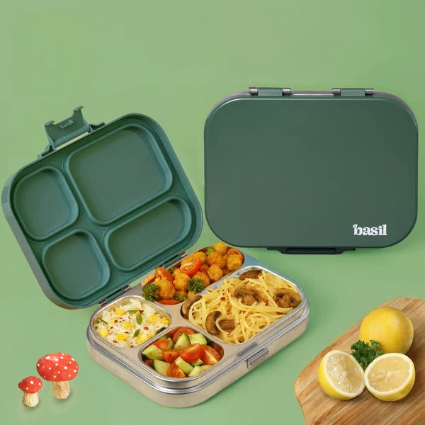 Basil Bento Quad 4 Compartment Stainless Steel Lunchbox