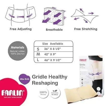 Farlin Postnatal Reshaping Abdominal Girdle Belt Large 46 inch X 9 point 5 inch Cotton Blend Breathable