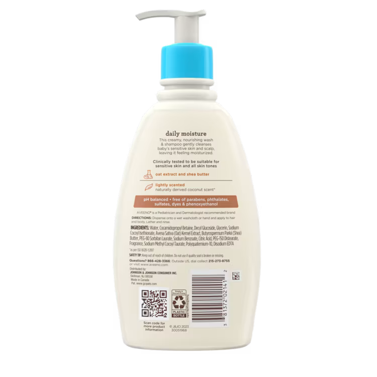 Aveeno Baby Daily Moisture 2-in-1 Body Wash & Shampoo 12 FL OZ 354 ML