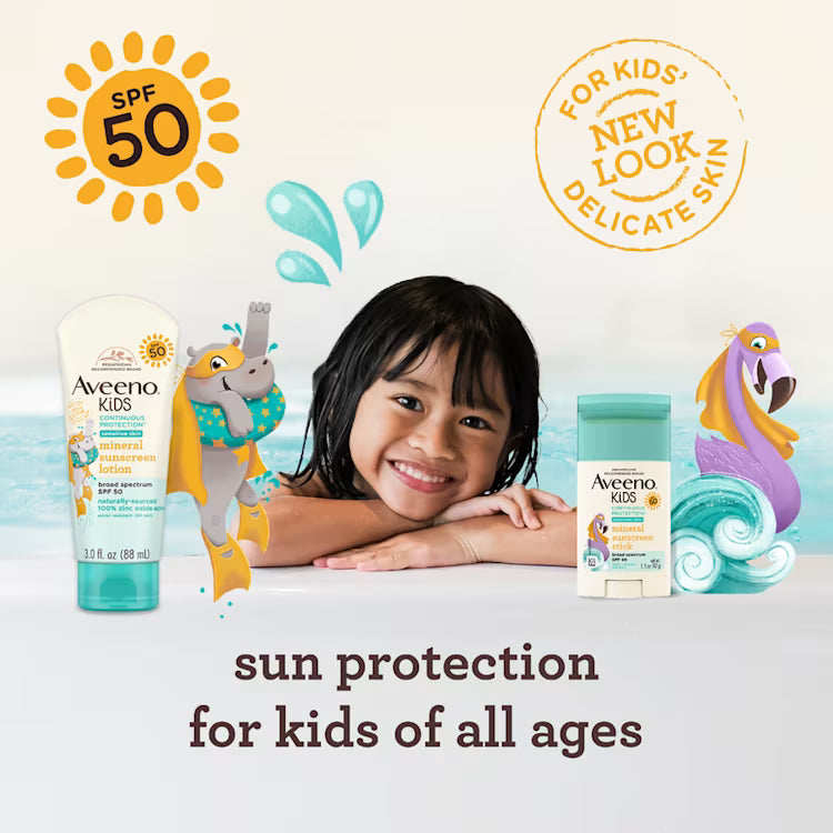 Aveeno Kids Continuous Protection Mineral Sunscreen Stick SPF 50 (1.5 oz / 42g)