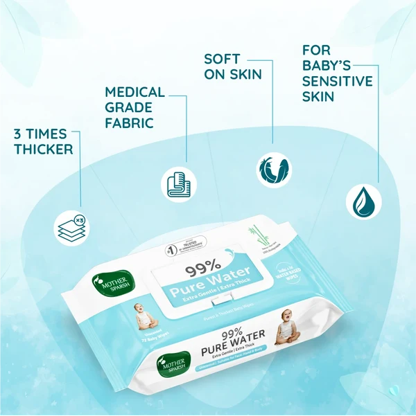 Mother Sparsh Baby Wipes 99% Pure Water 72 Count