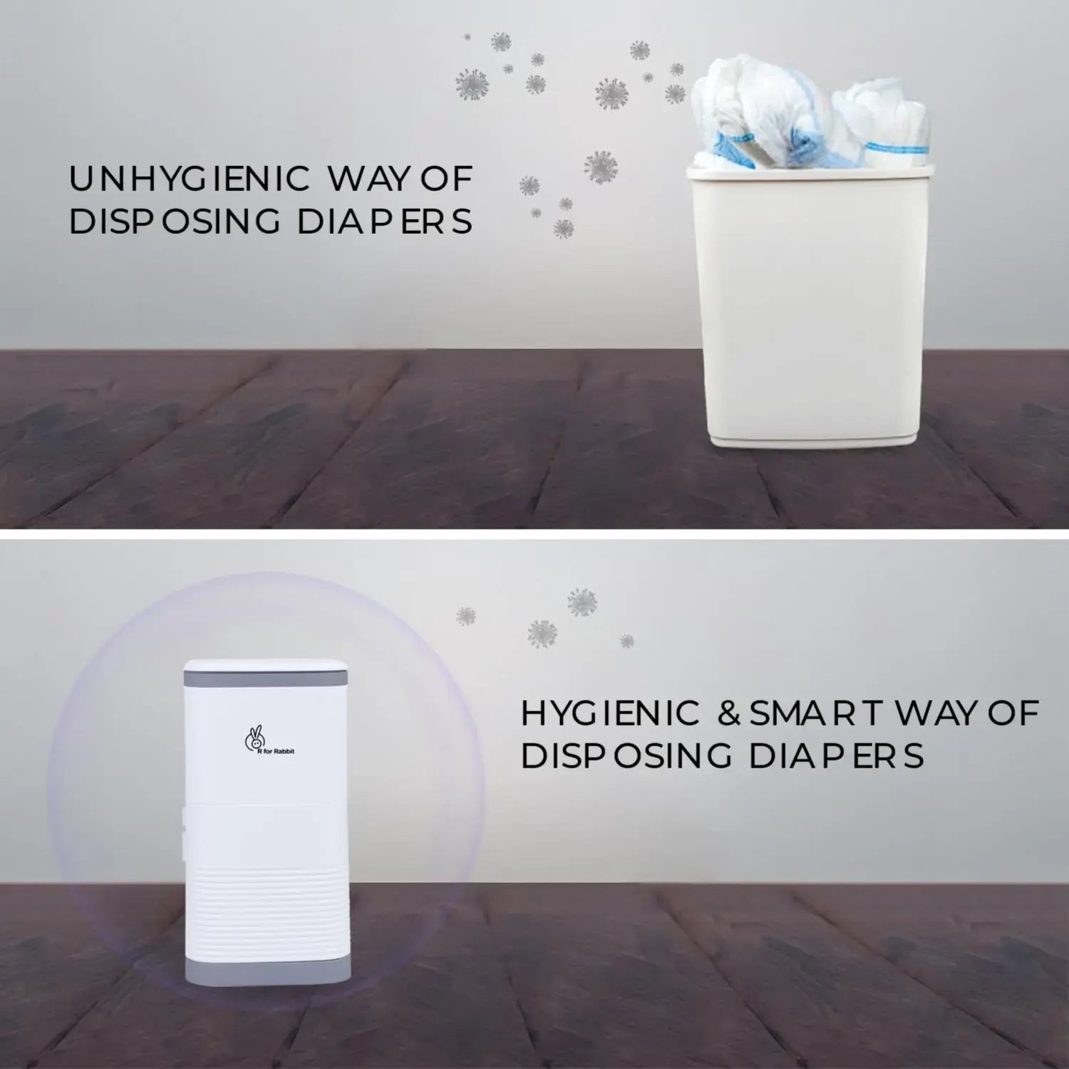 R for Rabbit Hygo Bin Portable Diaper Bin Grey White