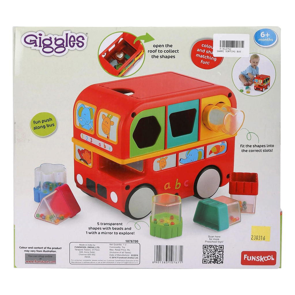 Giggles  Shape Sorting Bus Educational Push Along Toy with Blocks Features