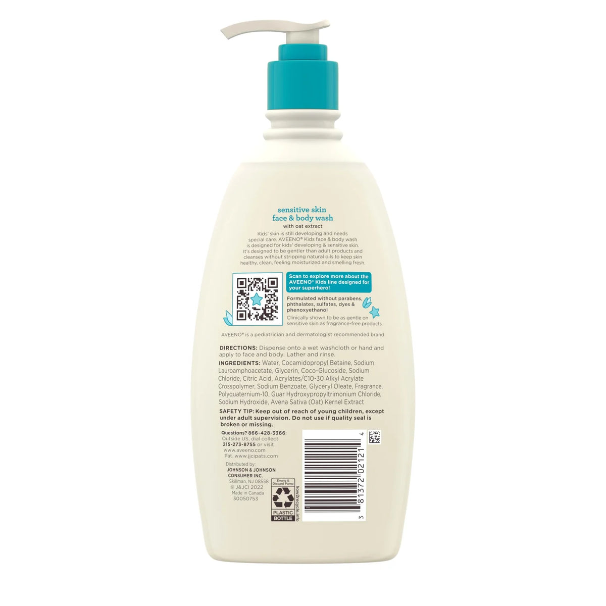 Aveeno Kids Sensitive Skin Face & Body Wash 18 FL OZ | 532 ML