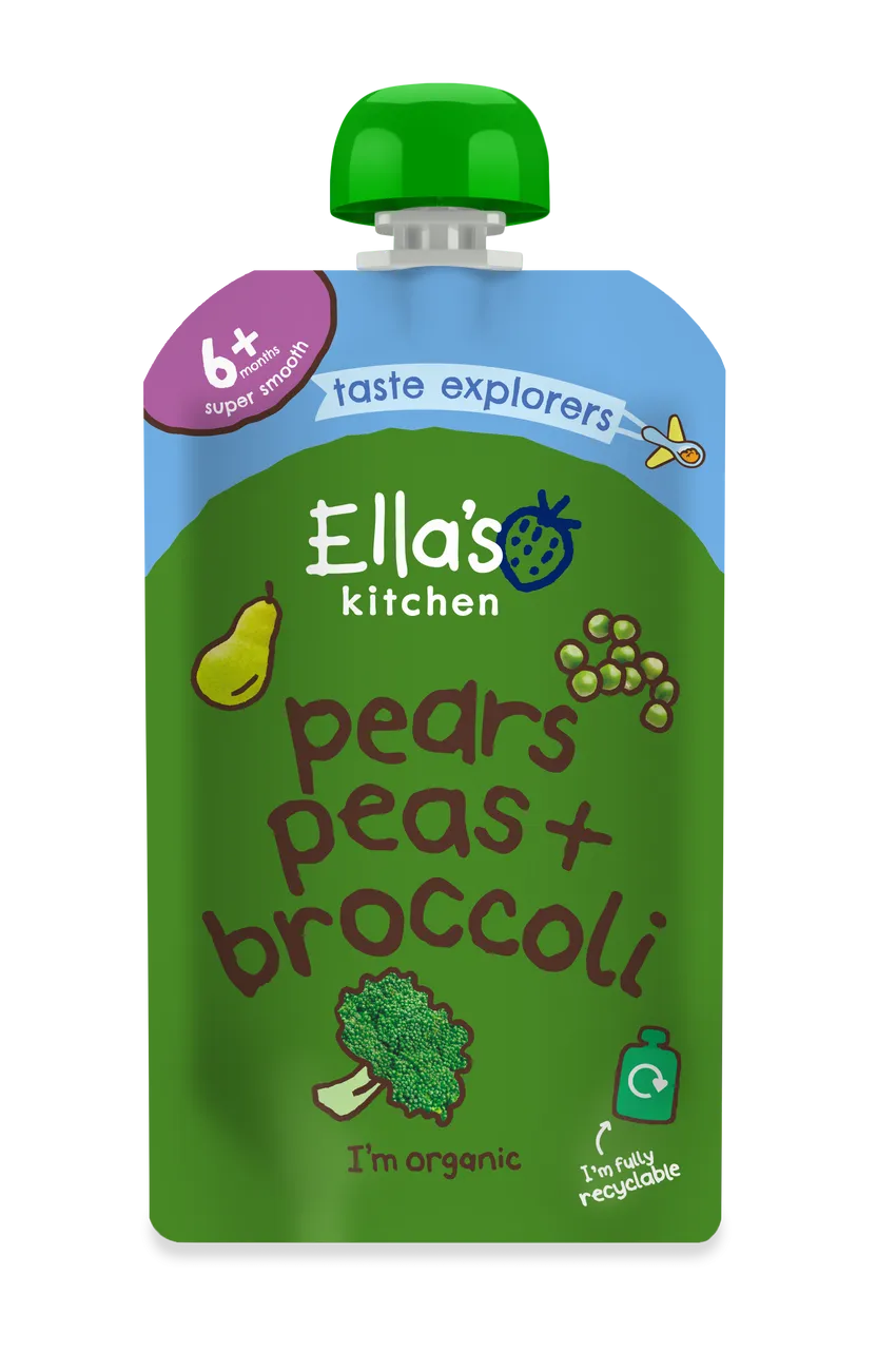 Ella's Kitchen Pears, peas Plus broccoli Baby Puree Pouch 120g 6 Plus Months