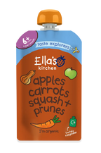 Ella's Kitchen squash carrots apples Plus prunes Baby Puree Pouch 120g 6 Plus Months
