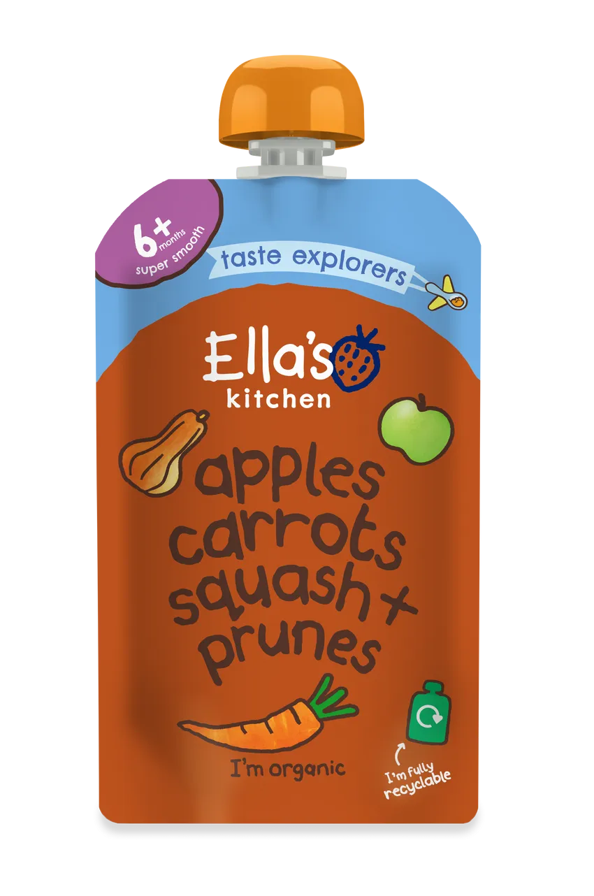 Ella's Kitchen squash carrots apples Plus prunes Baby Puree Pouch 120g 6 Plus Months