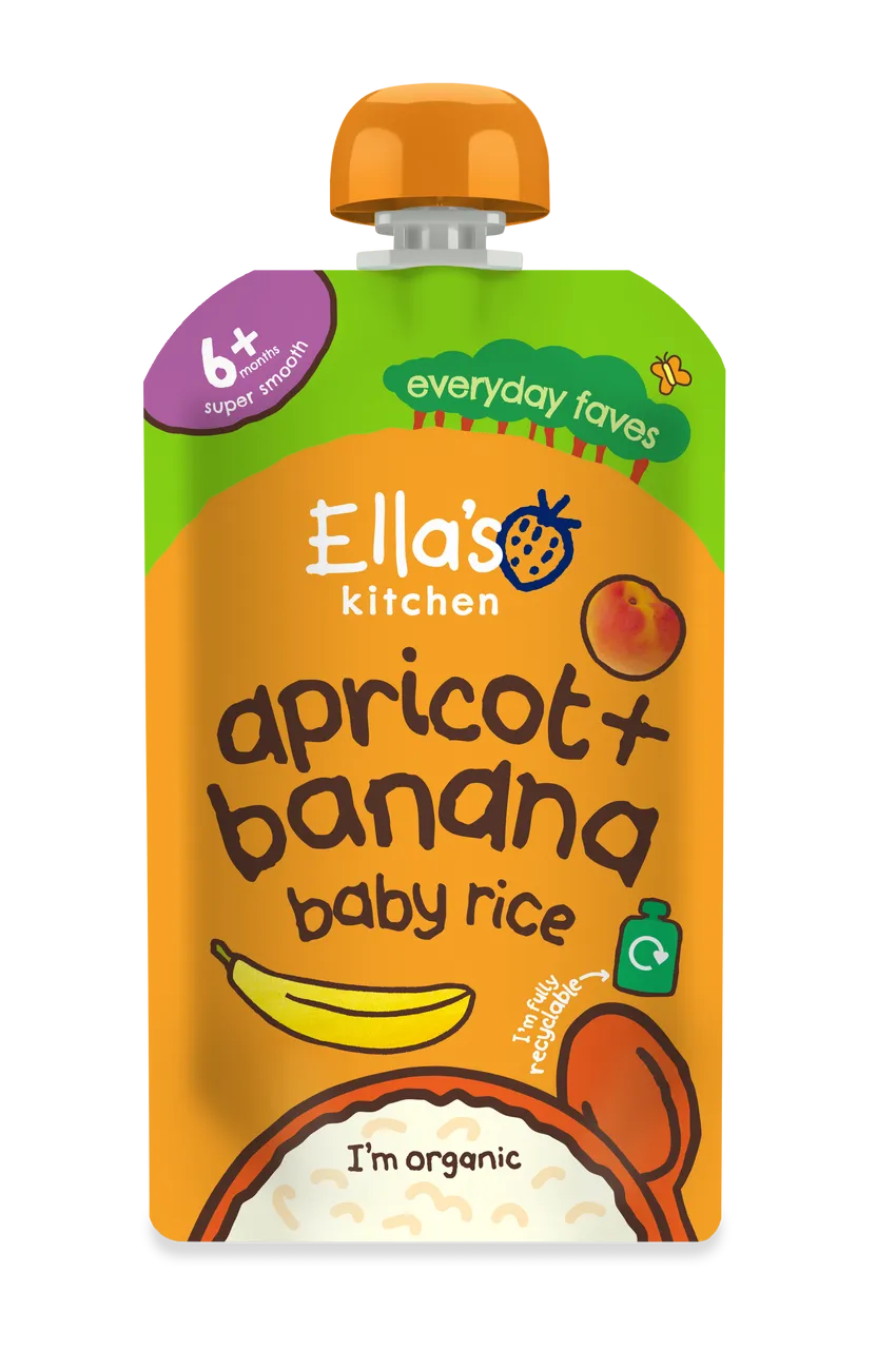 Ella's Kitchen Apricot Plus banana baby rice Baby Puree Pouch 120g 6 Plus Months
