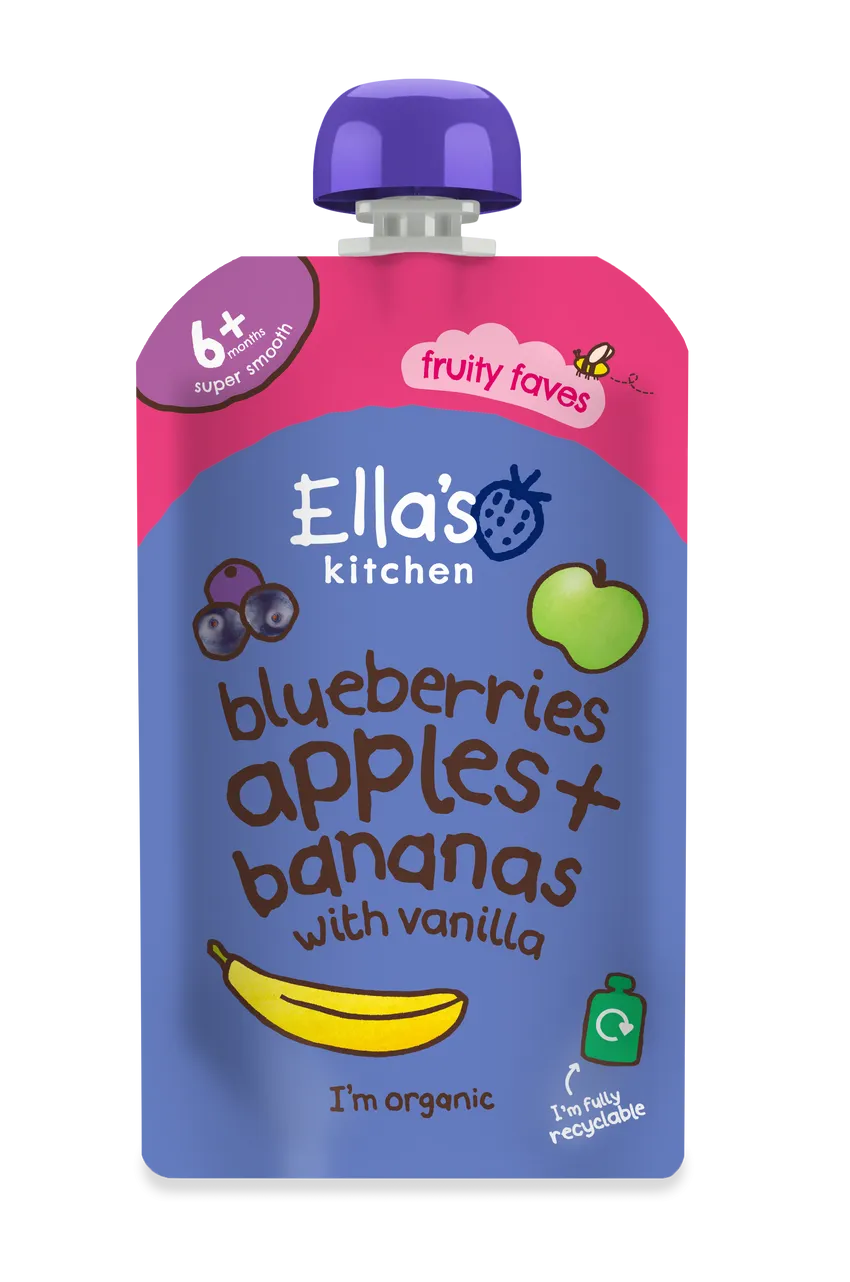 Ella's Kitchen Blueberries apples bananas Plus vanilla Baby Puree Pouch 120g 6 Plus Months