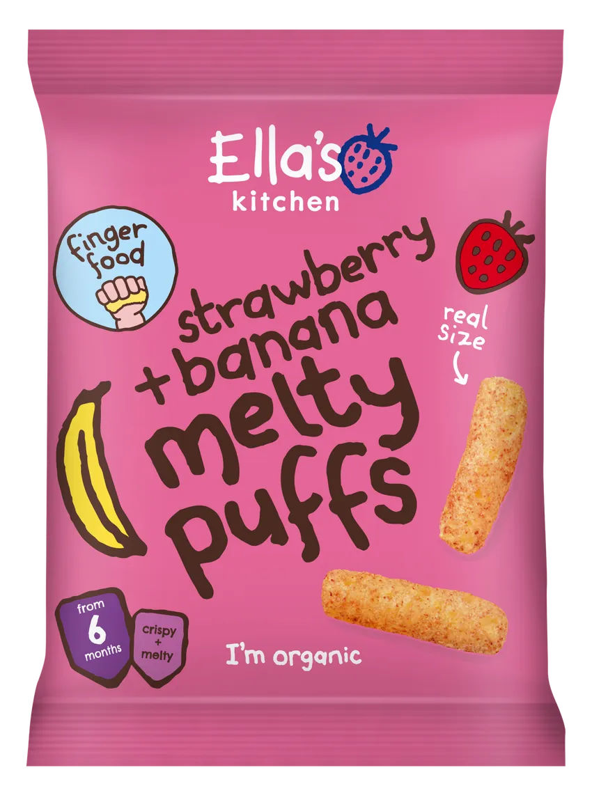 Ella's Kitchen Strawberry Plus banana melty puffs 6 Months Plus 20g