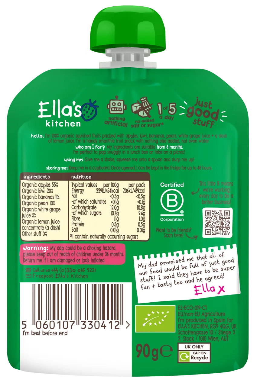 Ella's Kitchen The green one Baby Puree Pouch 90g 6 Plus Months
