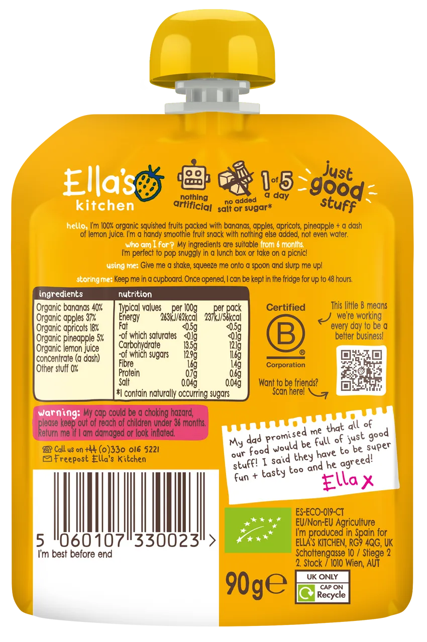 Ella's Kitchen The yellow one  Baby Puree Pouch 90g 6 Plus Months