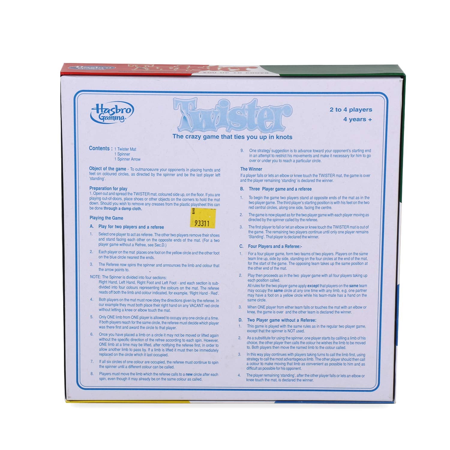 Hasbro Gaming Twister Party Game for Family and Kids Ages 4 and Up Indoor and Outdoor Game for Kids Ages 4 plus2 4 Play