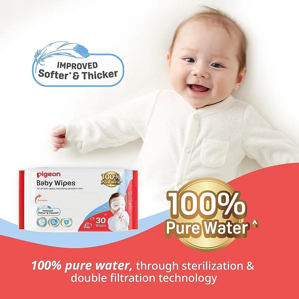Pigeon Baby Wipes 100 percent Pure Water 30 Sheets Pack of 1