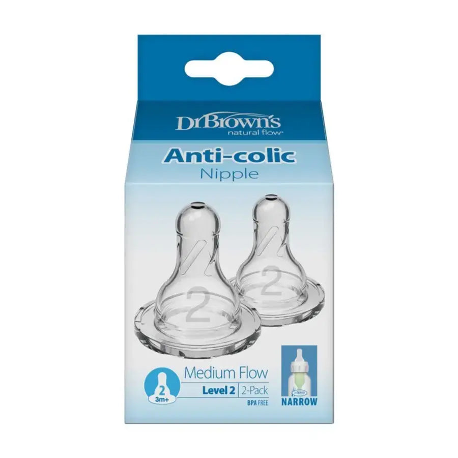 Dr Browns Natural Flow Narrow Baby Bottle Silicone Nipple 2 Pack Level2 3 to 6 Months