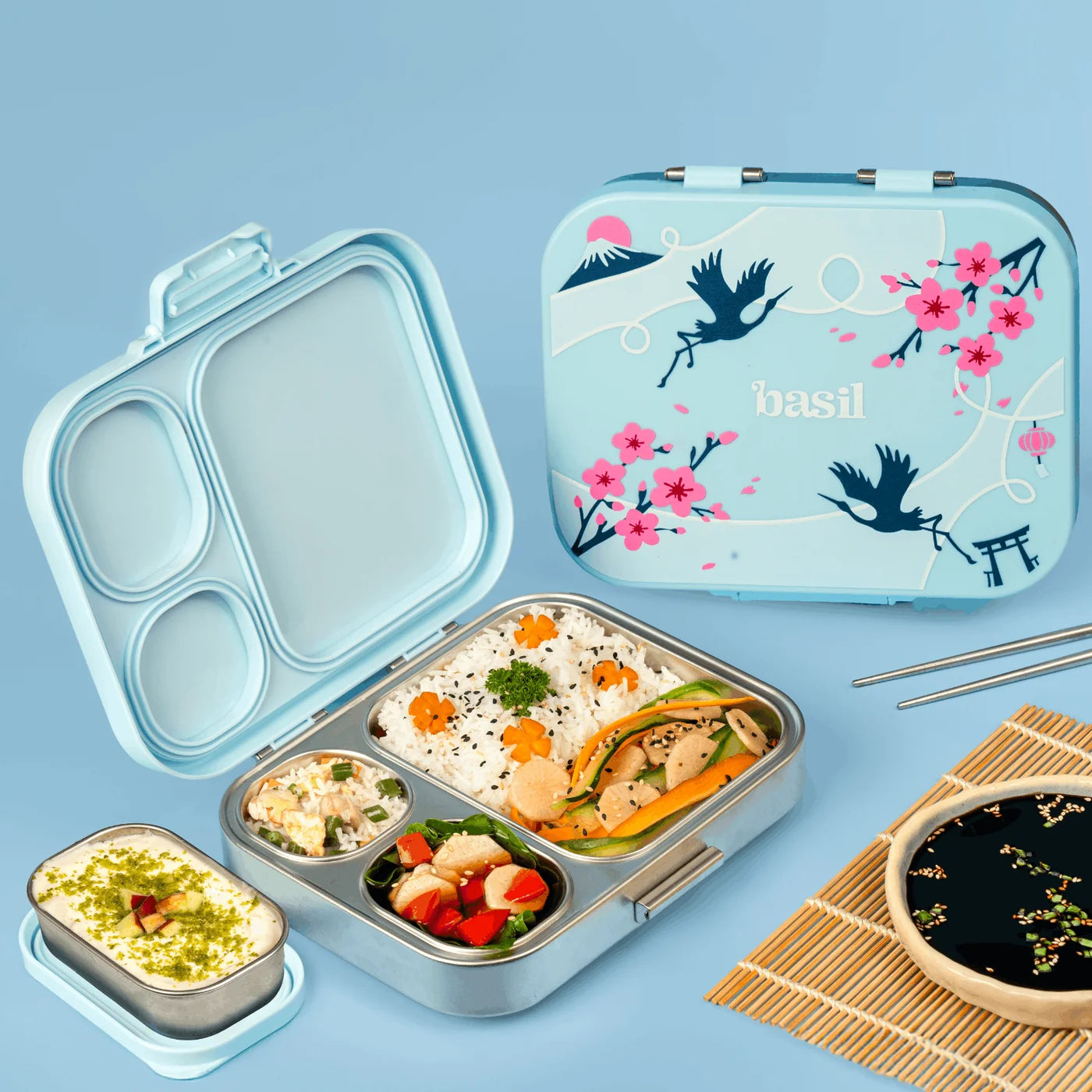 Basil Bento Quad + 3 Plus 1 Compartment Stainless Steel Lunchbox