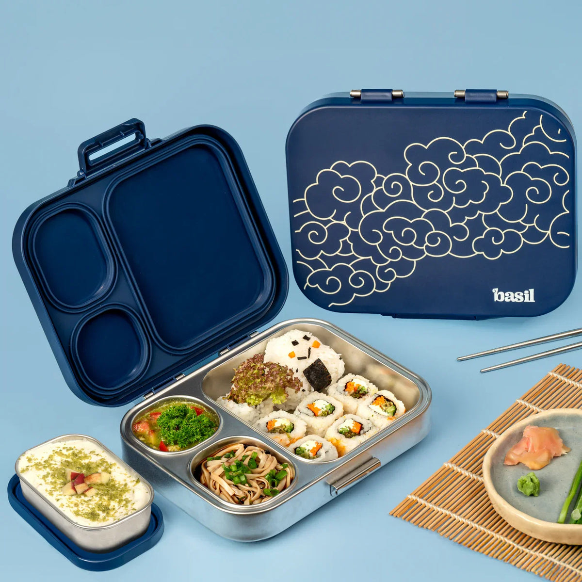 Basil Bento Quad + 3 Plus 1 Compartment Stainless Steel Lunchbox - 1250 ml