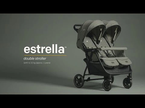 Joie Estrella Twin Stroller-Individually Adjustable Near Flat Reclining Seat-One Hand Fold