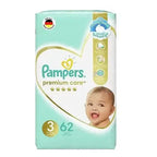 Pampers Premium Care Taped Diapers Size 3 6 to 10kgs 62 Count Made in Saudi Arabia