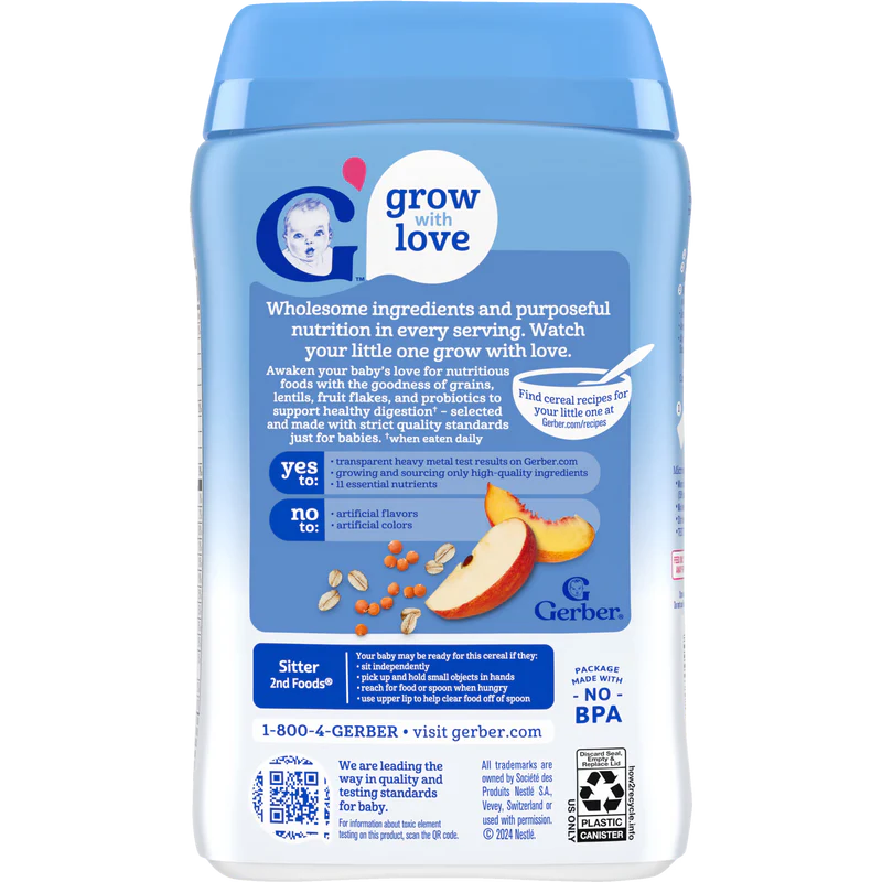 Gerber Powerblend Probiotic Oatmeal Lentil Peach Apple Cereal 6 Plus Months