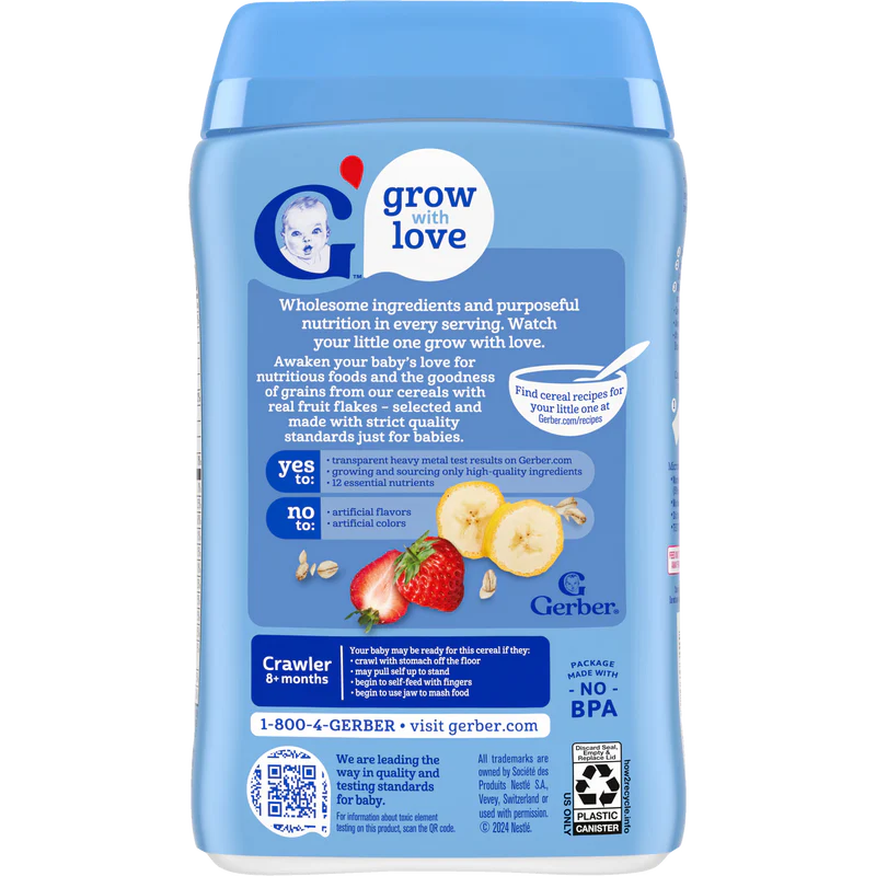 Gerber Oatmeal Banana Strawberry Cereal Crawler 8 Plus months