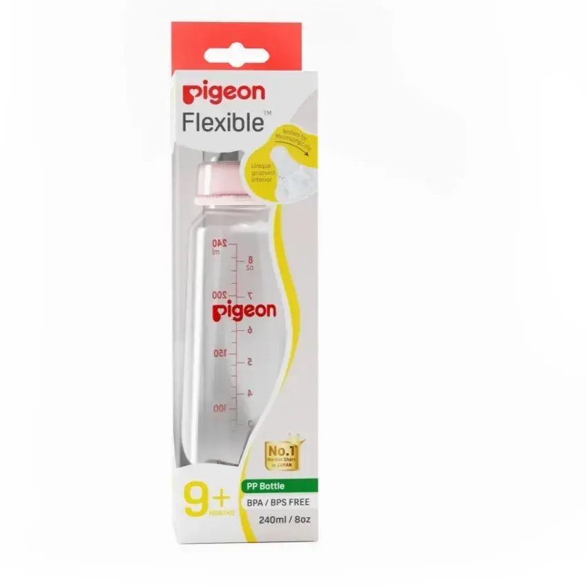 Pigeon Flexible Plastic Bottle Peristaltic Baby Nursing Feeding Bottle Kpp Nipple L for 9 Plus Months Babies 240ml 8oz