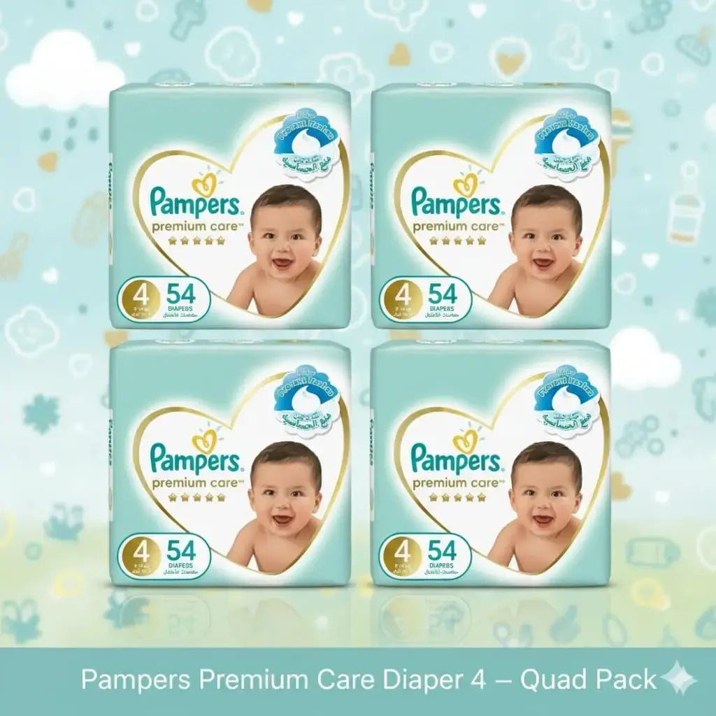 Pampers Premium Taped Diapers Size 4 9 to 14kg 54 Count Made in Saudi Arabia