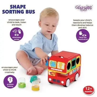 Giggles  Shape Sorting Bus Educational Push Along Toy with Blocks Features