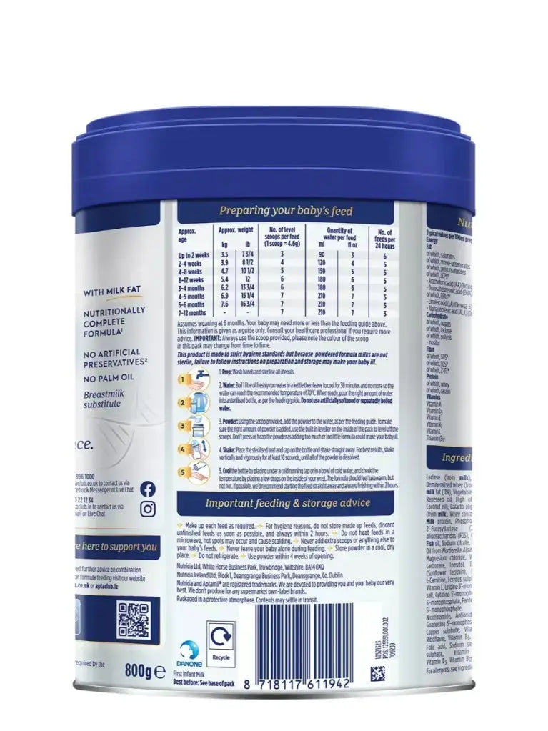 Aptamil Advanced First Infant Milk 800g Stage 1 From Birth to 6 Months