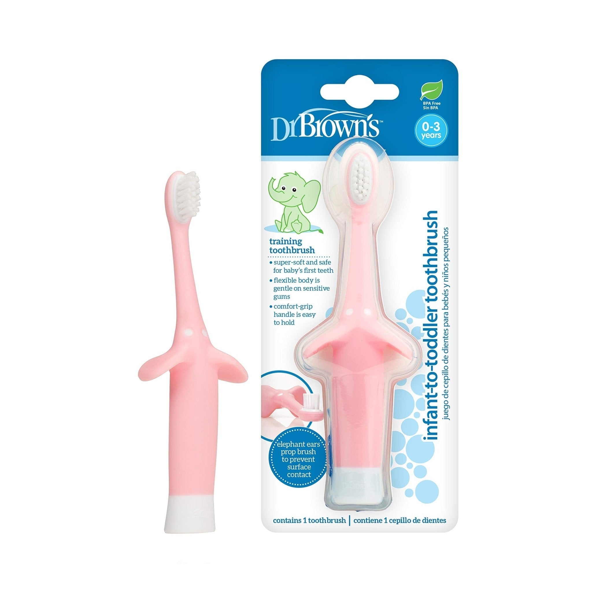 Dr. Brown’s Infant-to-Toddler Toothbrush (0-3Y) Pink Elephant