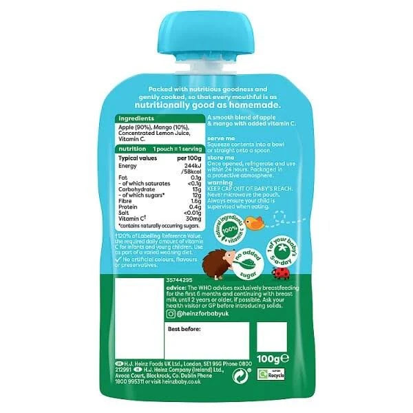 Heinz Apple and Mango Baby Puree Pouch 100g 6 Plus Months