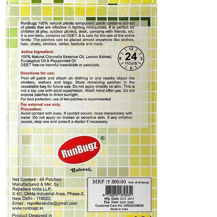 Runbugz Mosquito Repellent Patches, Anti Mosquito Patch - Yellow, 48 Patches